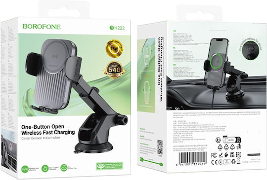 Borofone Car Mobile Mount with Adjustable Hooks and Wireless Charging Black