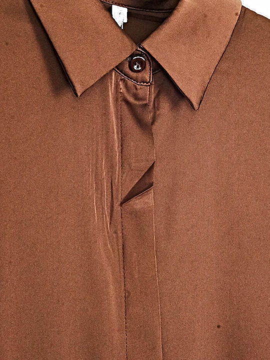 Women's Satin Long Sleeve Shirt Chocolat