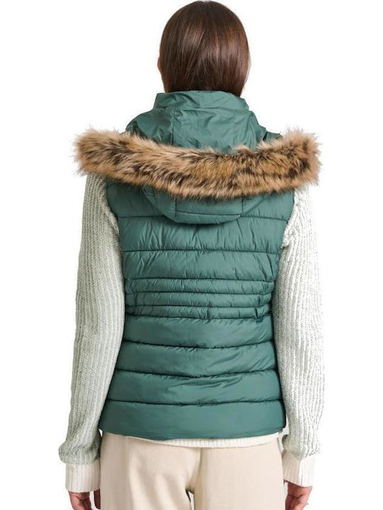 Women's Short Puffer Jacket for Winter Green