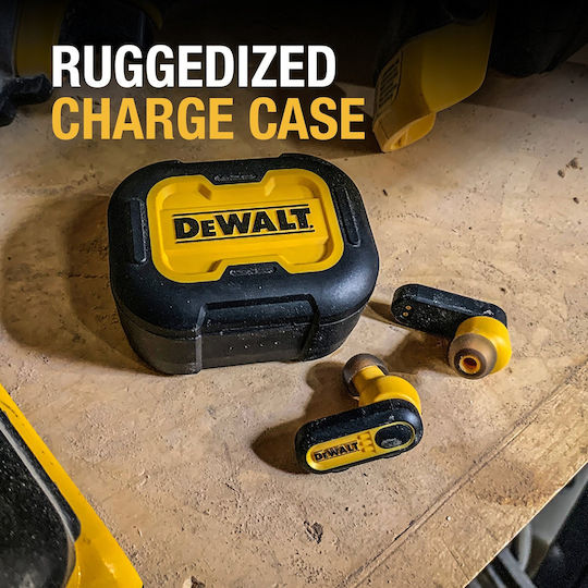DEWALT PRO-X1 In-ear Bluetooth Handsfree Earphones with Sweat Resistance and Charging Case Black