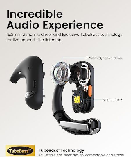 OneOdio EKSA S30 Open Ear Bluetooth Handsfree Căști cu Rezistență la Transpirație și Carcasă de Încărcare Negru