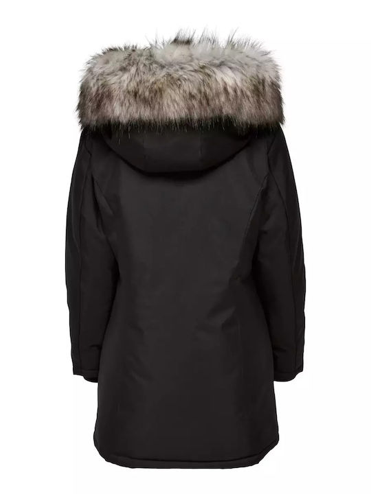 Women's Short Parka Jacket for Spring or Autumn Black