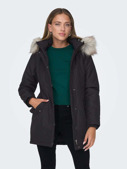 Women's Short Parka Jacket for Spring or Autumn Black