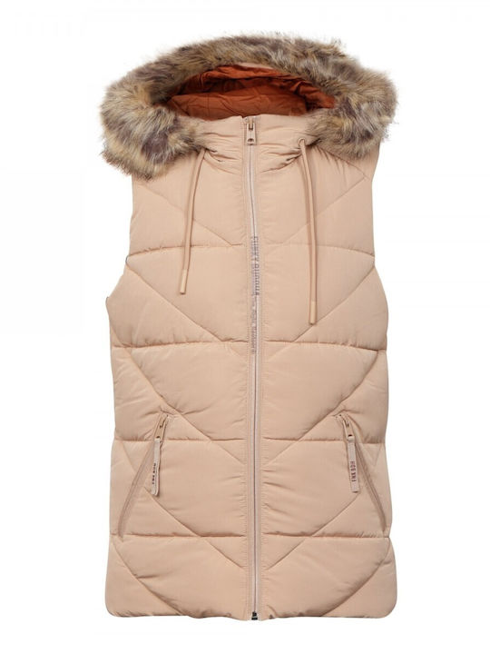 Scurtă Jachetă de femei Fără mâneci Puffer pentru iarnă Bej