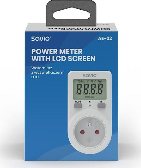 Savio Lcd Ae02 Μετρητής Κατανάλωσης Ρεύματος για Μέγιστη Ισχύ έως 3.68kW