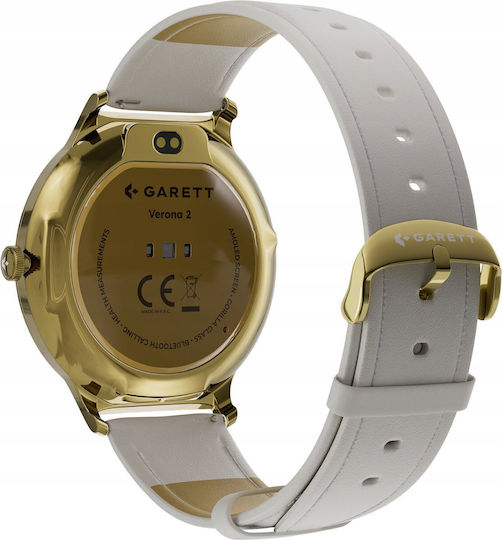 Garett Verona 2 Stainless Steel 43mm Smartwatch με Παλμογράφο (Gold Mesh)