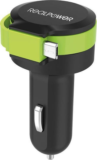 RealPower Auto-Ladegerät 12W mit einem Anschluss: 1xUSB mit Kabel Mini-USB Schwarz Farbe