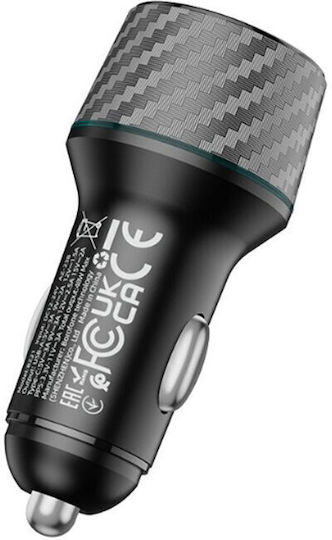 Borofone Borofone Handy-Autoladegerät 48W 3A mit Anschlüssen: 1xUSB 1xType-C Schwarz Farbe