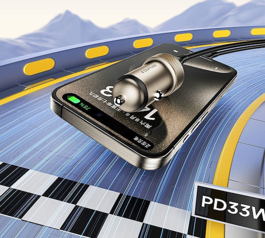 Awei Car Charger 33W with Ports: 1xUSB 1xType-C Brown Color
