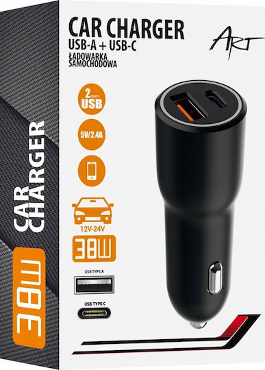 Art Auto-Ladegerät 38W mit Anschlüssen: 1xUSB 1xType-C