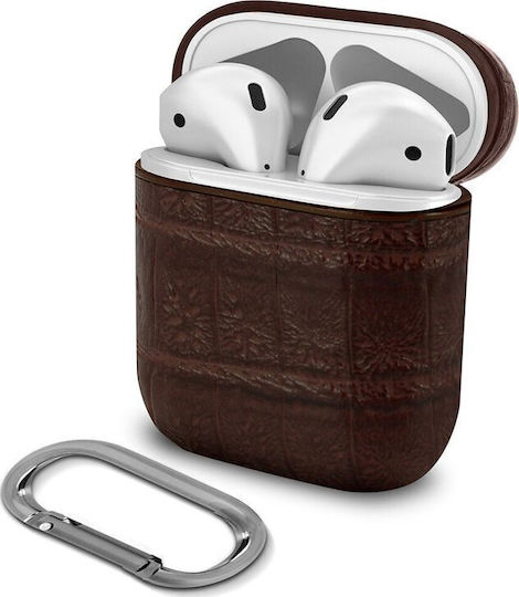 Devia Lux Pu Leather Case Case Synthetic Leather with Hook in Brown color for Apple AirPods 1 / AirPods 2