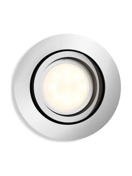 Philips Shellbark Rotund Metalic Spot Încorporat cu LED Integrat și Lumină Alb Cald Argintiu 9x9cm. 1buc