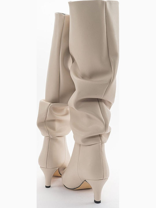 Leather Women's Boots Beige