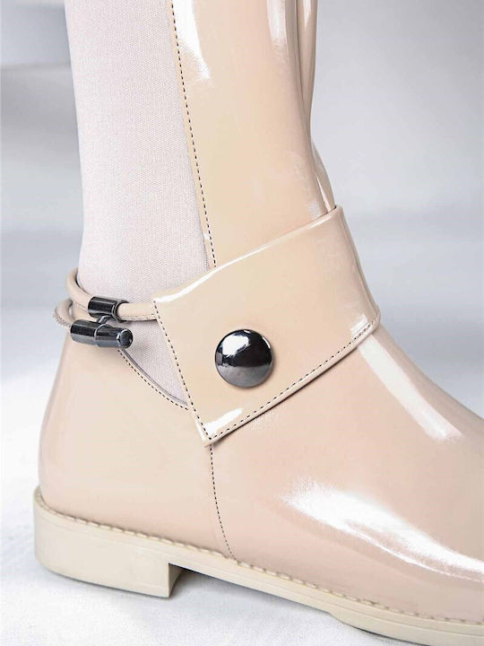 Patent Leather Women's Boots Beige