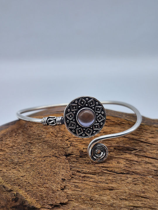 Silver Plated Bracelet Amethyst Open Handmade Jewelry