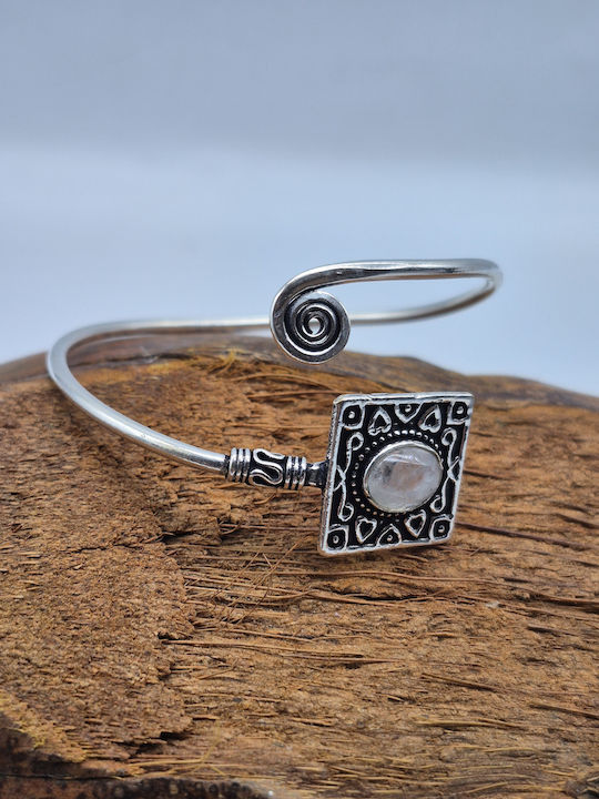 Silver Plated Opening Bracelet Moonstone Elegant Handmade Jewelry