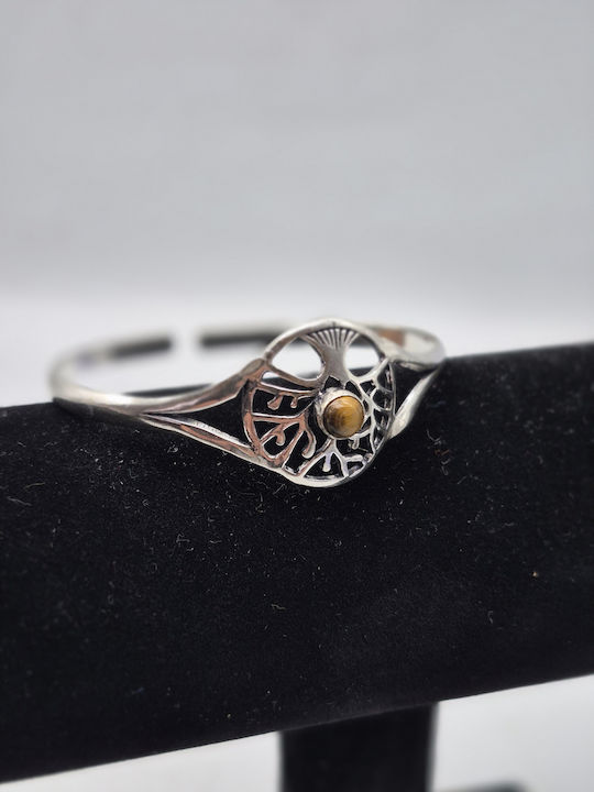 Silver Plated Bracelet Tiger Eye Tree Of Life Design Hinged Handmade Jewelry