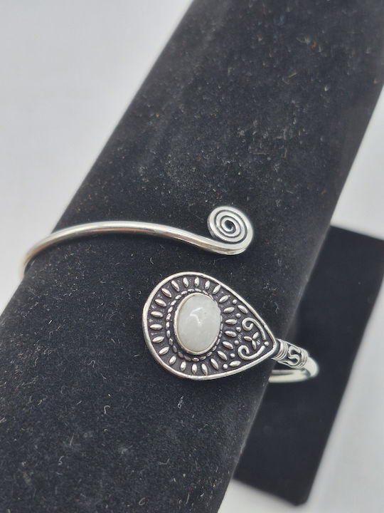 Silver Plated Opening Bracelet Moonstone Elegant Handmade Jewelry
