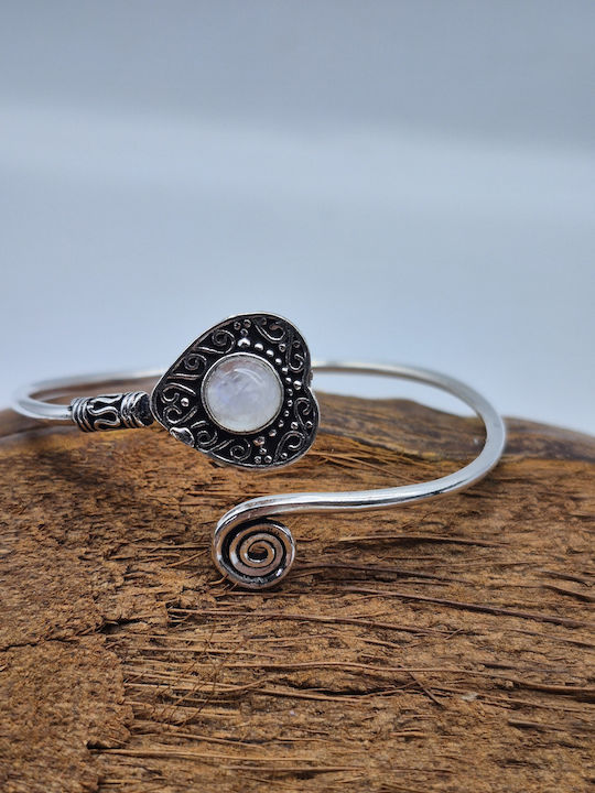 Silver Plated Opening Bracelet Moonstone Elegant Handmade Jewelry