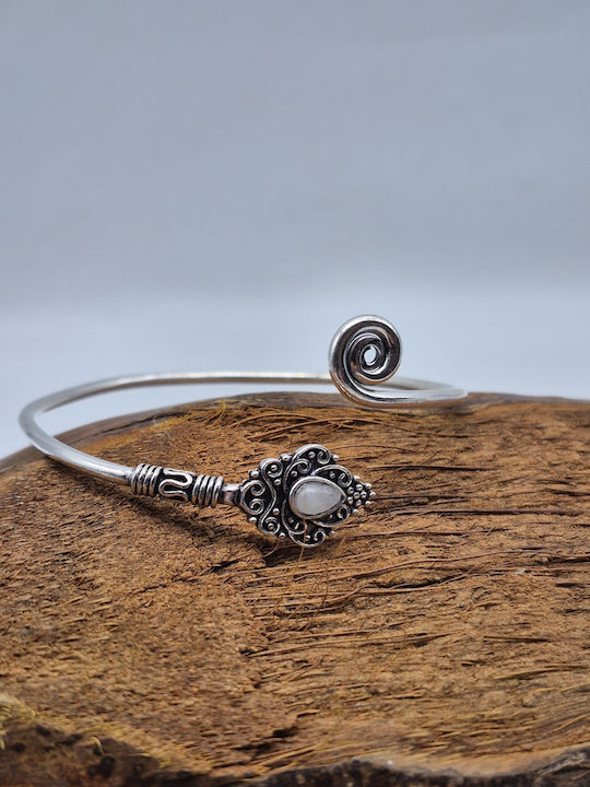 Silver Plated Opening Bracelet Moonstone Elegant Handmade Jewelry
