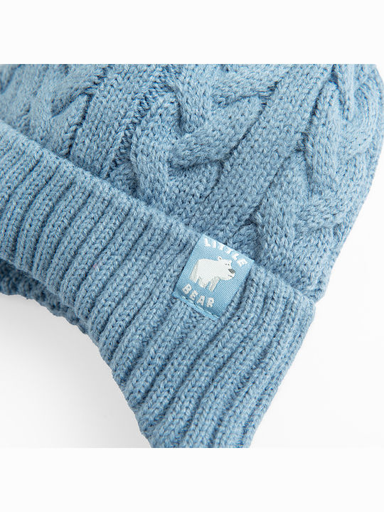 Kids Beanie Set with Gloves Knitted Blue 3pcs