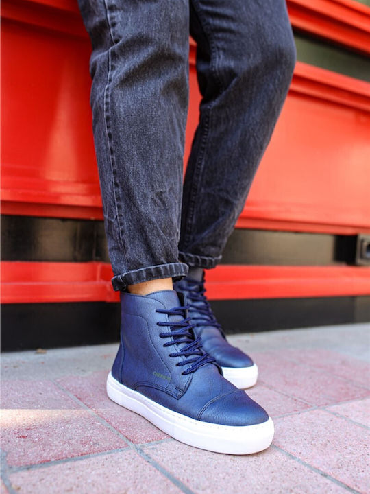 Leather Navy Blue Men's Boots