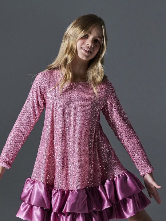 Children's Dress with Sequins Pink
