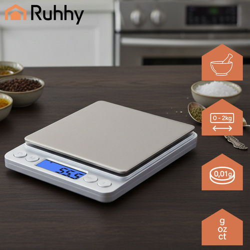 Ruhhy Digitale Küchenwaage mit Eimer bis 2kg Grau
