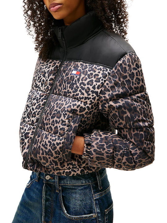 Women's Crop Puffer Jacket for Winter Brown