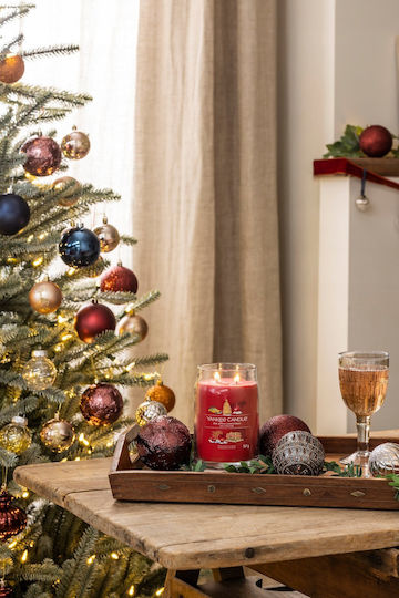 Yankee Candle Χριστουγεννιάτικο Γυάλινο Κερί Κόκκινο Large