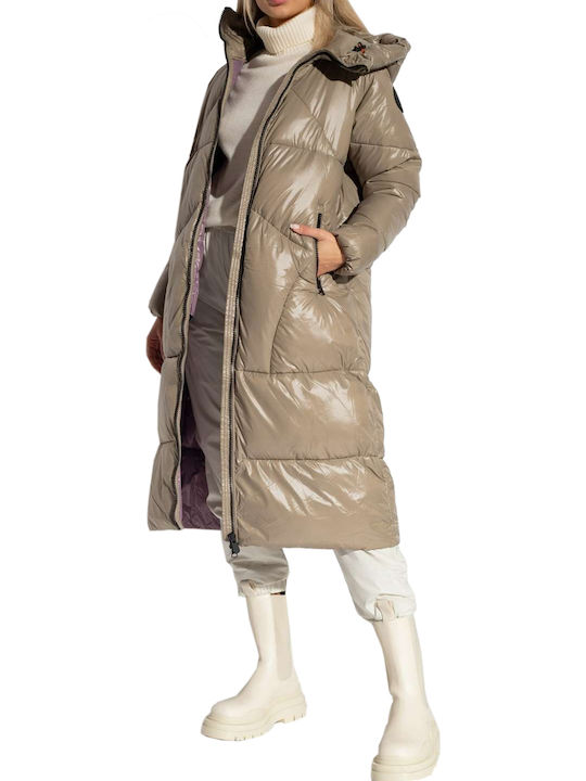 Hilla Women's Long Puffer Jacket for Winter with Hood Elephant Grey