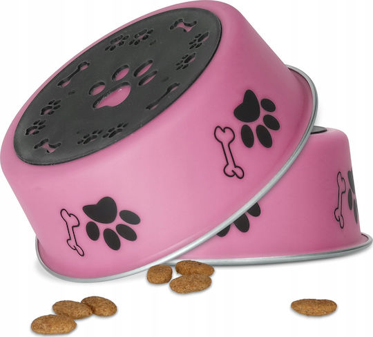 Barry King Metallic Bowl Food for Dog & Cat with Base 300ml 10.5cm in Pink Color