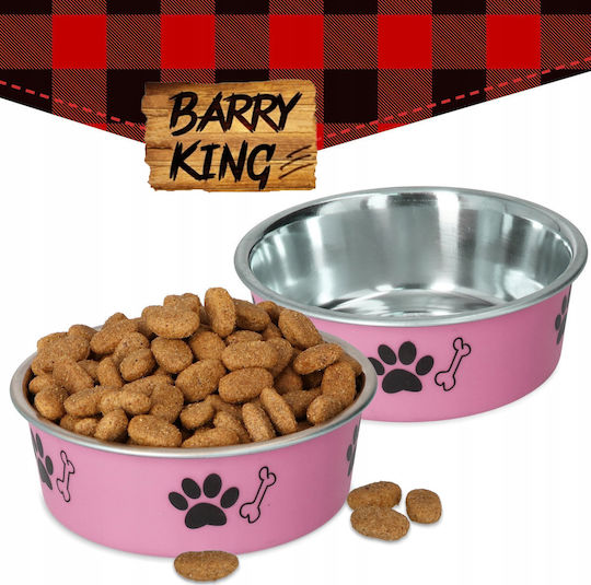 Barry King Metallic Bowl Food for Dog & Cat with Base 300ml 10.5cm in Pink Color
