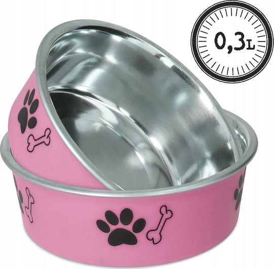 Barry King Metallic Bowl Food for Dog & Cat with Base 300ml 10.5cm in Pink Color