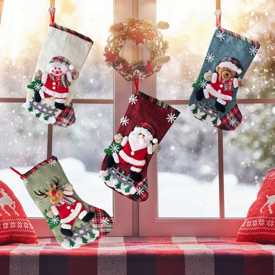 Christmas Decorative Polyester Socks with Santa Claus / Reindeer / Snowmen / Tree L31xW19cm 4pcs
