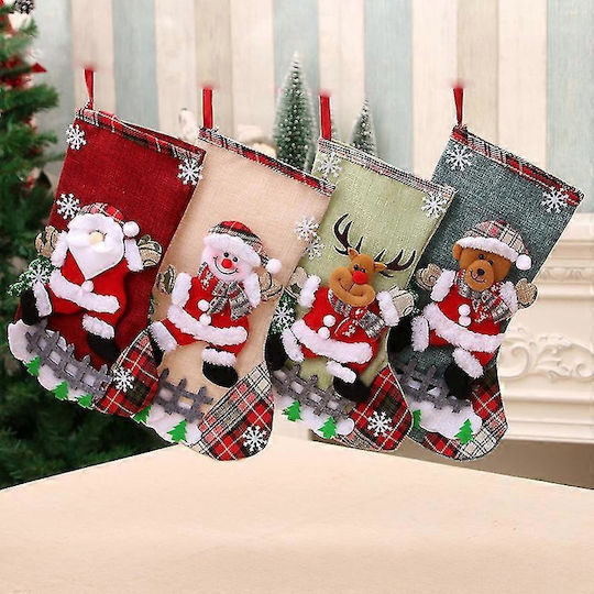 Christmas Decorative Polyester Socks with Santa Claus / Reindeer / Snowmen / Tree L31xW19cm 4pcs