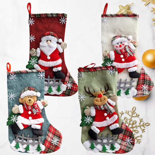Christmas Decorative Polyester Socks with Santa Claus / Reindeer / Snowmen / Tree L31xW19cm 4pcs