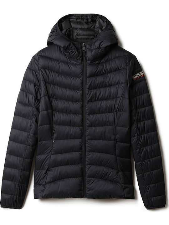 Aerons Women's Short Puffer Jacket for Winter with Hood Black