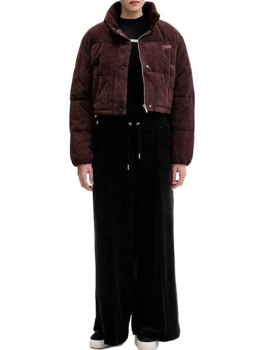 Women's Crop Puffer Jacket for Winter Brown