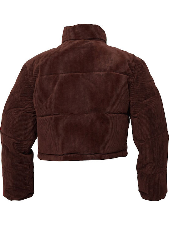 Women's Crop Puffer Jacket for Winter Brown