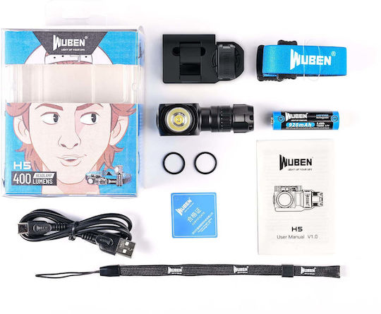 Wuben H5 Rechargeable LED Head and Hand Flash Light 400 Lumens 120 Hours Duration IP68