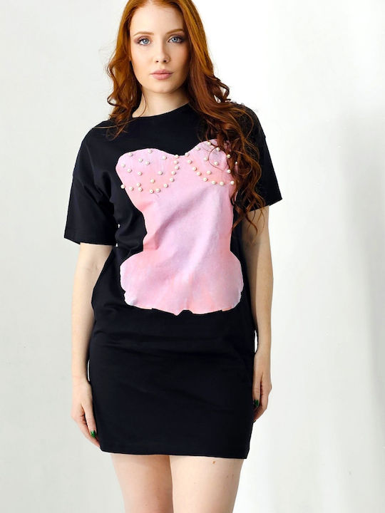 Καλοκαιρινό Mini Φόρεμα Black, Pink