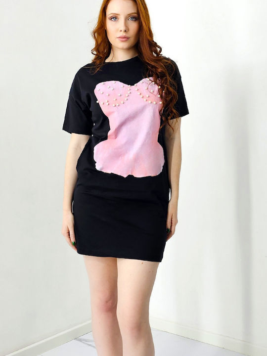 Καλοκαιρινό Mini Φόρεμα Black, Pink