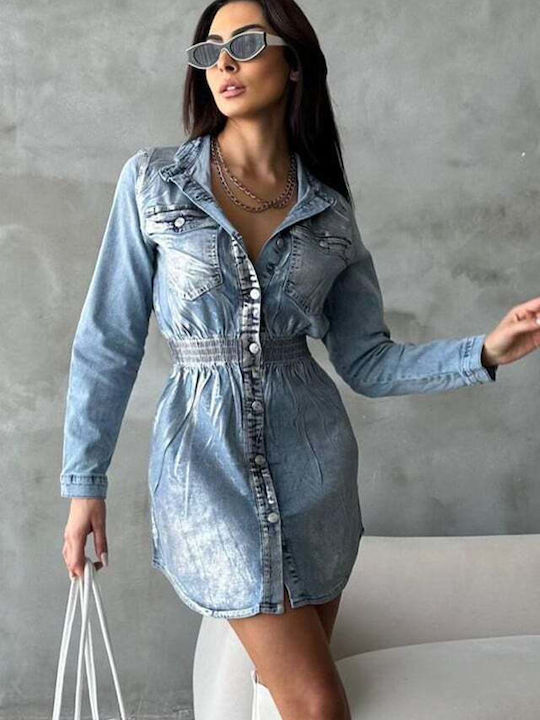 Rochie-Cămașă Mini Din Denim