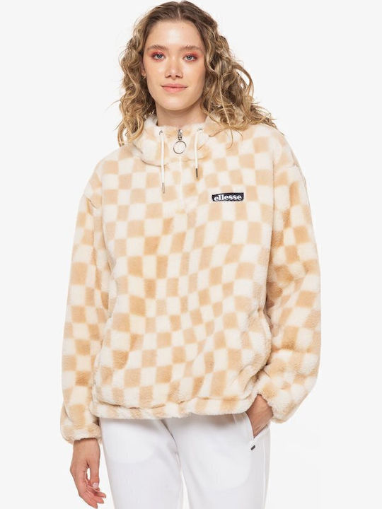Julian Women's Blouse Cotton Long Sleeve with Zipper Checked Beige