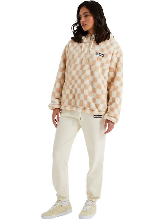 Julian Women's Blouse Cotton Long Sleeve with Zipper Checked Beige