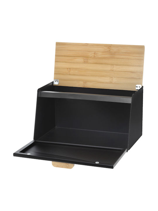 Bamboo Ψωμιέρα με Καπάκι Μεταλλική Μαύρη 36x21.6x20.4cm