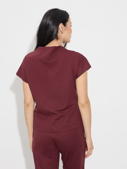 Women's Blouse Short Sleeve Burgundy