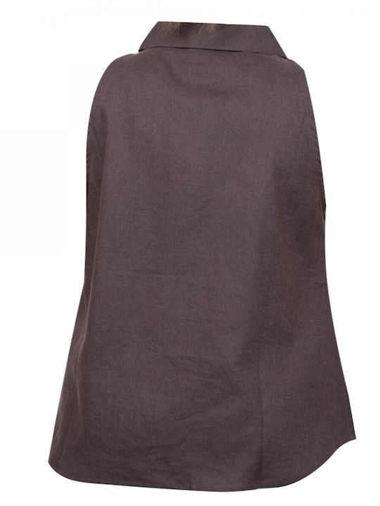 Women's Linen Monochrome Sleeveless Shirt Gray
