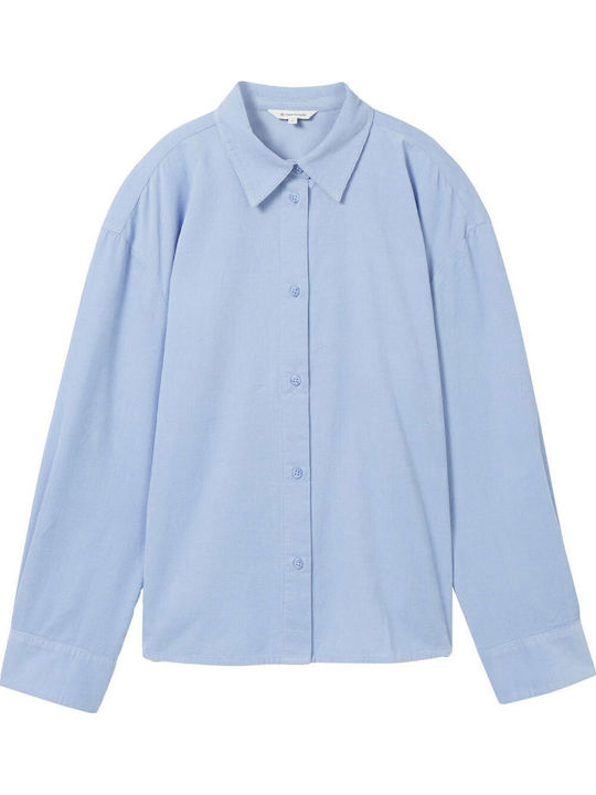 Long Sleeve Women's Corduroy Shirt Light Blue